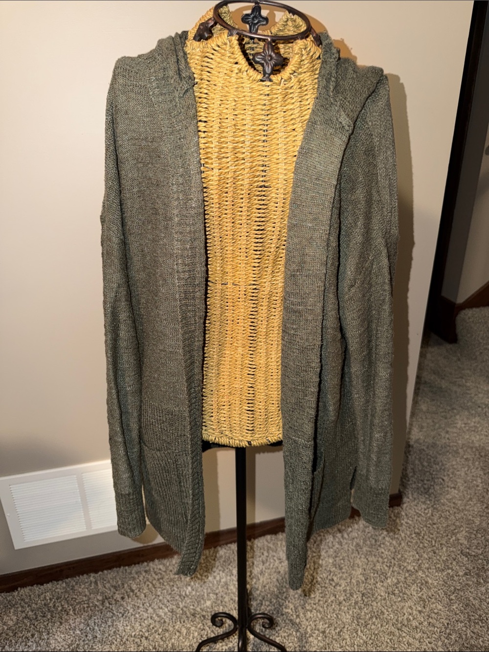 Women’s Open-Front Hooded Cardigan Sweater - Charcoal Gray